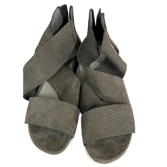 Eileen Fisher NWOB Size 7.5 Sport Sandal Perforated Nubuck Taupe Platform Heel - Picture 6 of 9